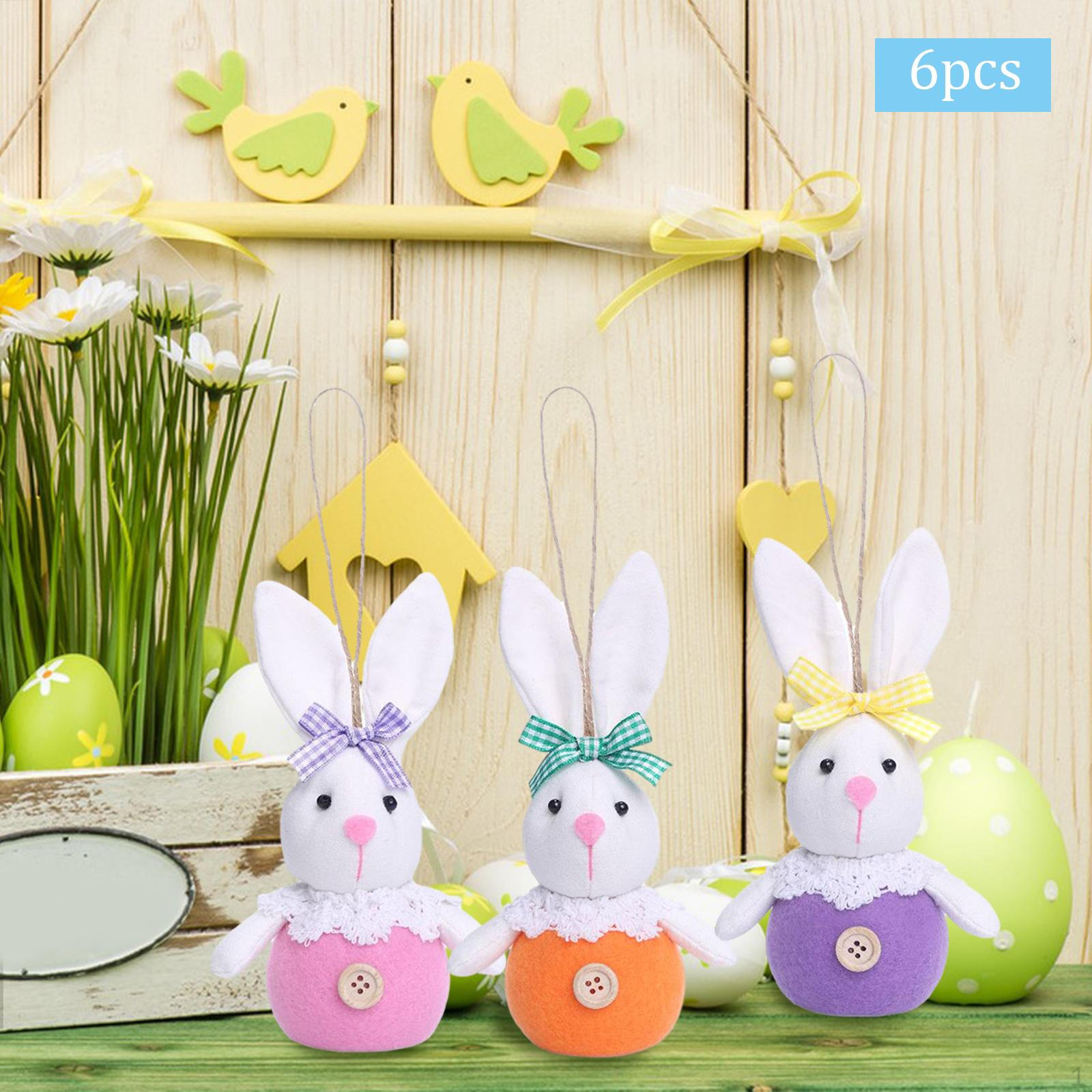 

6x Easter Hanging Bunny Ornaments Set Plush Gnomes Crafts Handmade Elegant Colorful