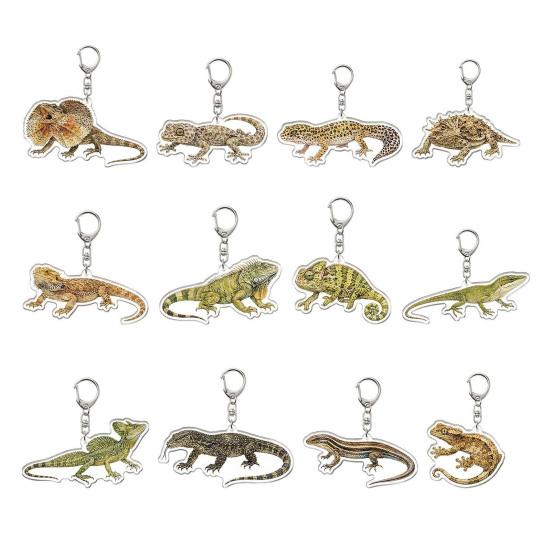 Portable Acrylic Decor 12Pcs 2D Snake Keychain Set, Lizard Reptile Insect Key Realistic Animal Ring Holder, Decorative Pendant for Backpacks Handbags