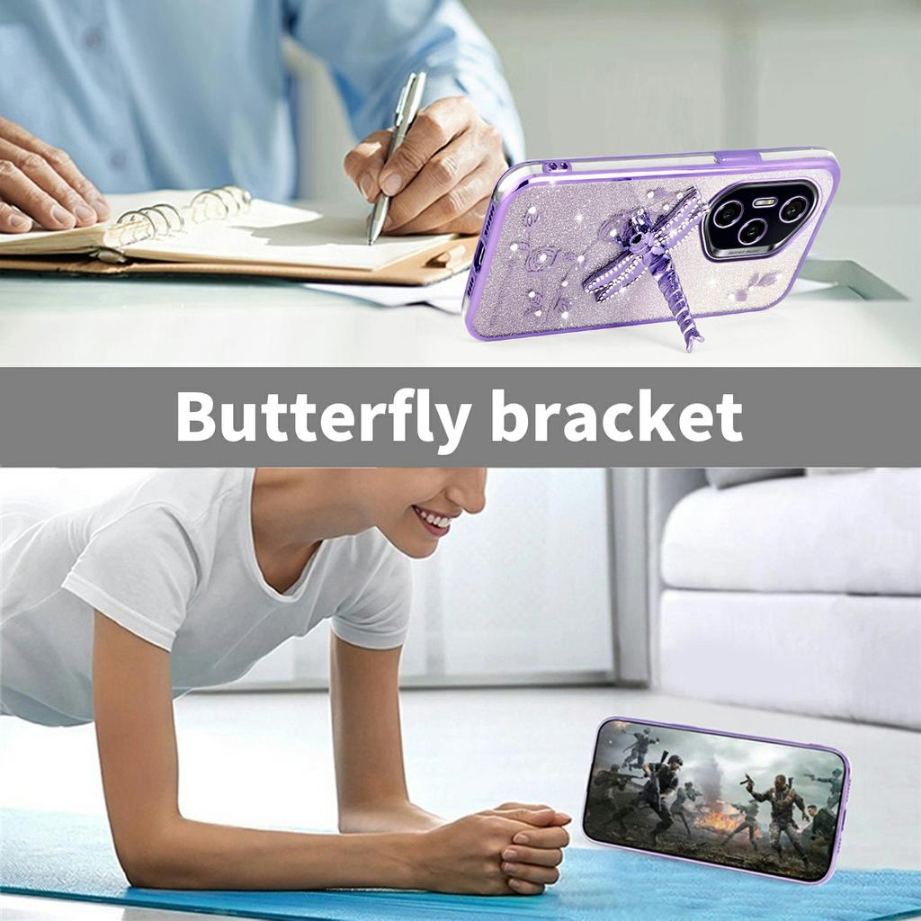 KADEM For Honor 400 Pro 5G (Global) Case Dragonfly Kickstand TPU Flowers Glitter Phone Cover