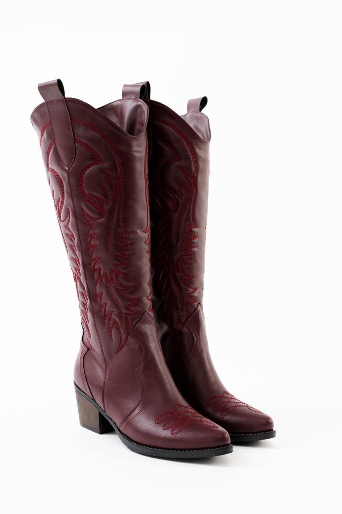 Women Modern Stylish Fashion Boots Boots Faux Leather Black Leather Embroidered Cowboy Long Boots