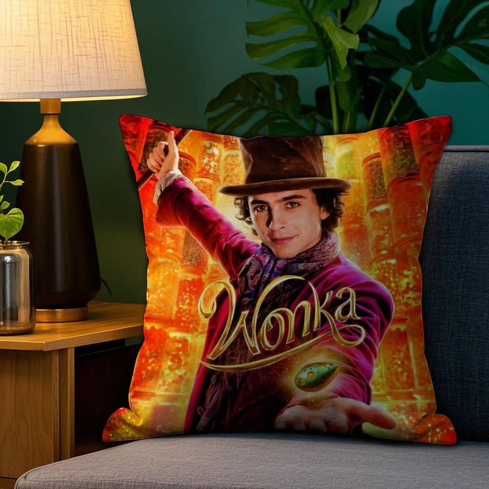 Moive W-Wonka New Pillow Case Plush Fabric Soft Double Sided Print Sofa Cushion Cover Throw Pillow Covers