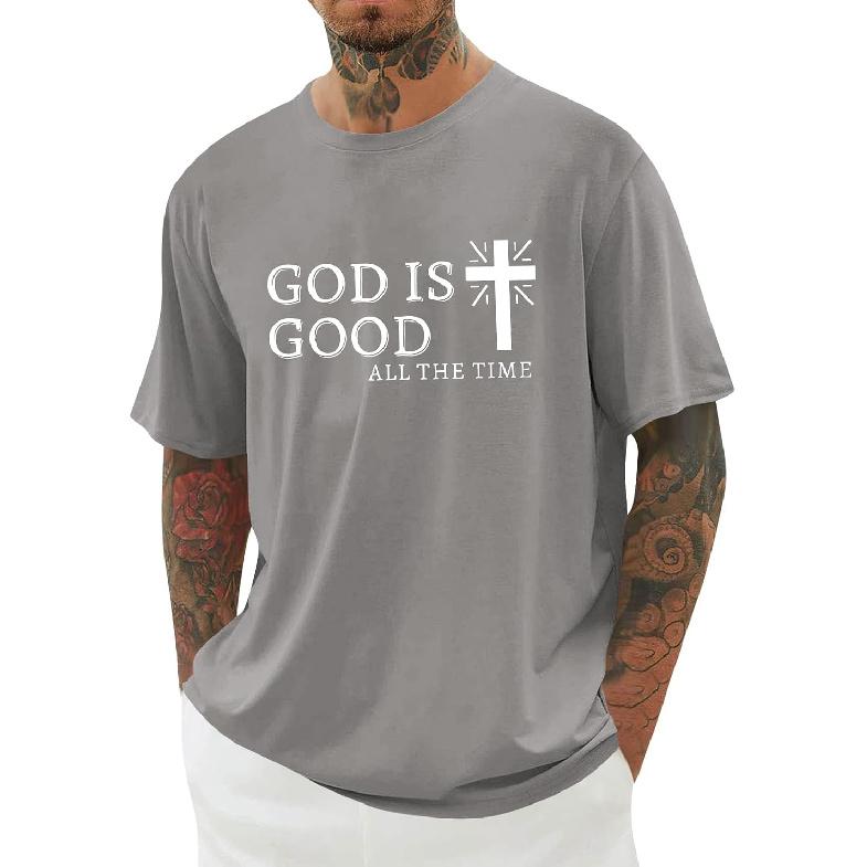 Mens Christian Shirts Shorts Sleeve Crewneck Jesus Cross Printed T Shirts Loose Graphic Tee