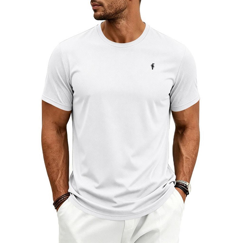 Men's Quick Dry Plus Size Athletic T Shirt with Music Note Print Crew Neck Short Sleeve Lightweight Top