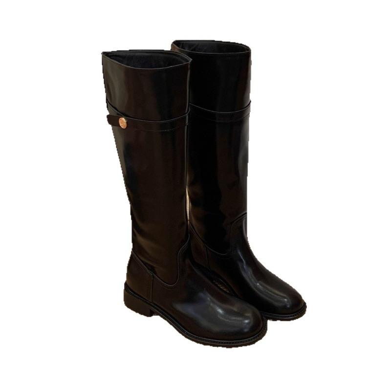 Cowhide Version Inner Height-increasing Long Boots Women's Boots But Knee-high Boots Thick Heel Thin Western Cowboy Boots Knight Boots