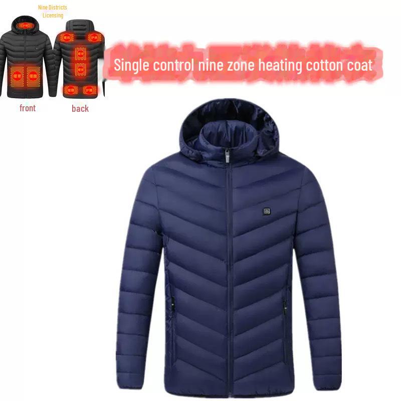 Men's Multi-Zone Hooded Electric Heated Cotton Coat with Long Sleeves