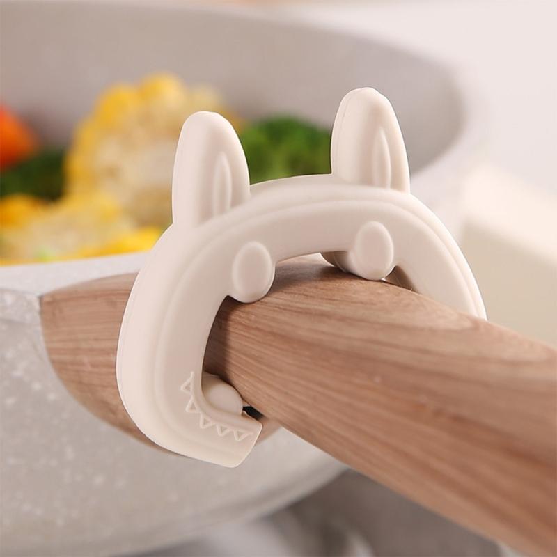 Cute Cats Ear Silicone Spatula Spoon Holder Heat Resistant Kitchen Tool Organizers Adjustable Clip For Cooking Utensils