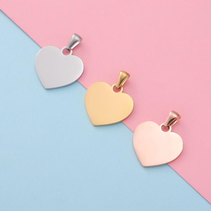 Heart-Shaped Stainless Steel Love Pendant with Engraving Tag - DIY Jewelry Accessory (20x20mm)