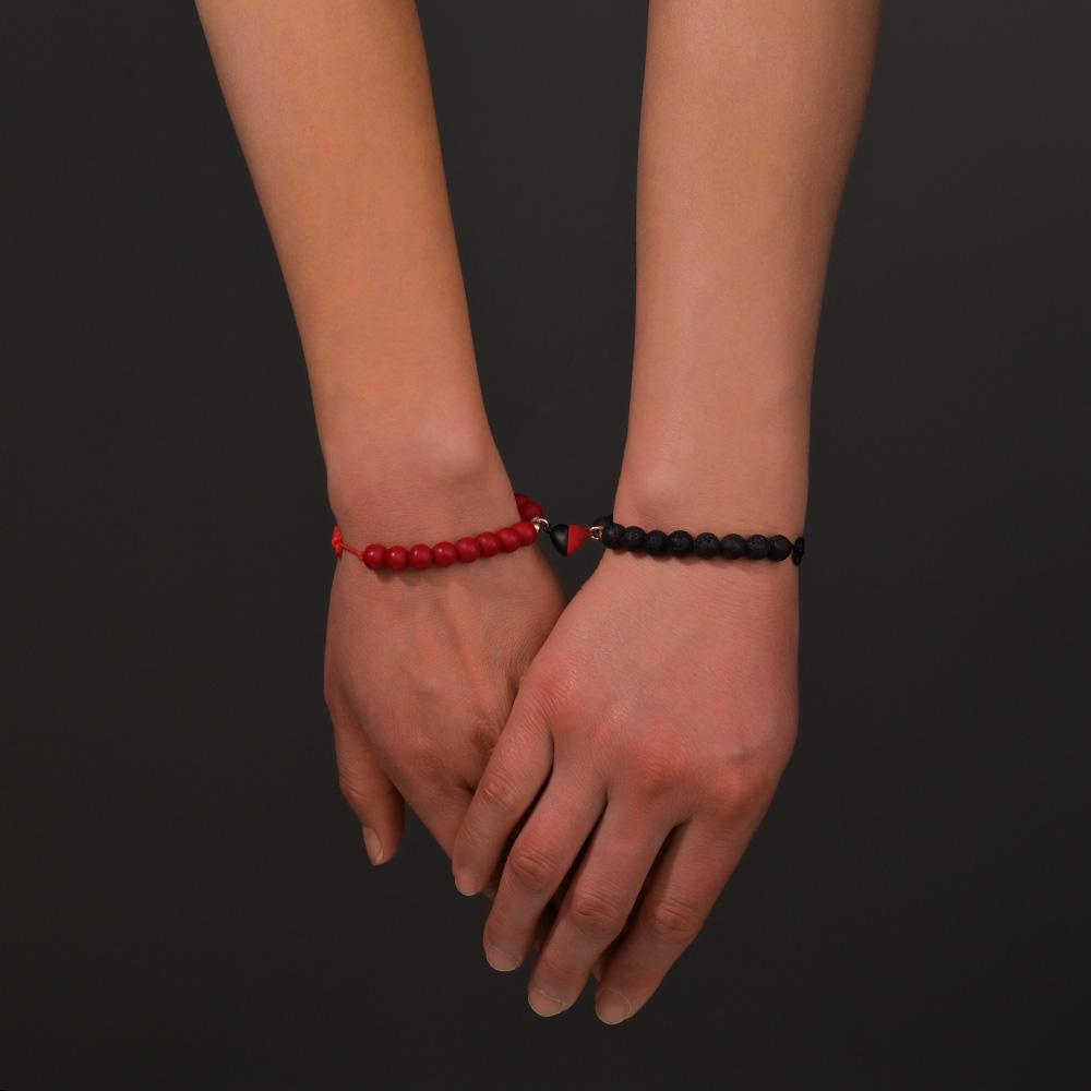 2 Piece Creative Fashion Beaded Magnetic Charm Love Pendant Knitted Couple Bracelet Jewelry Gift Wrist Accessories