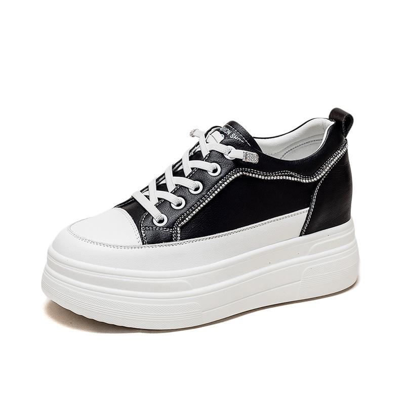 

Новые женские повседневные кроссовки - Кожаные для активного отдыха, путешествий, дышащие, удобные, модные, нескользящие, амортизирующие, на толстой подошве, увеличивающие рост 40 чёрный