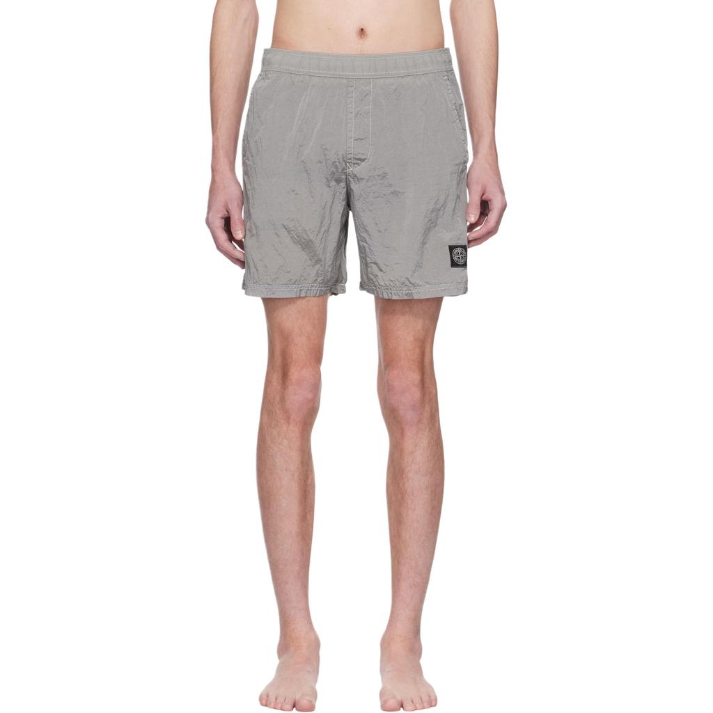 STONE ISLAND Pantaloncini da bagno con patch logo e vita elasticizzata Uomo costume da bagno Grigio 1015B0943-V0003
