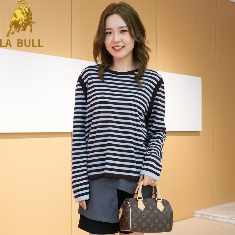 

LA BULL Women s Striped Wool Knit Sweater with Twist Design M