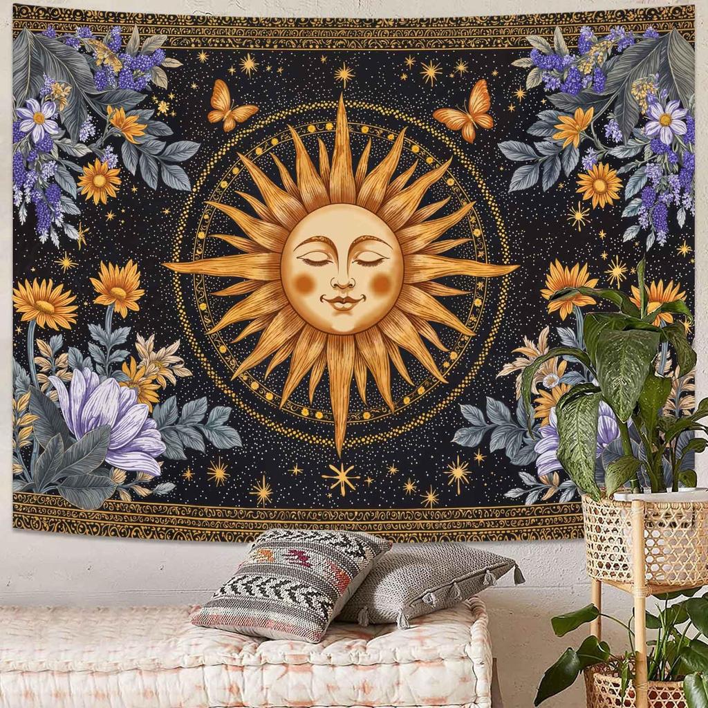 Tapestry Vintage Celestial Sun Moon Tapestries Starry Sky Wall Hanging Mystical Astrology Line Art Decor Bedroom Dormitory