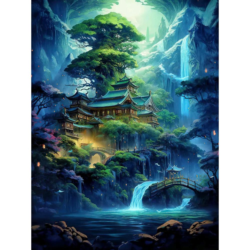 

Повна алмазна мозаїка Пейзаж Водоспад 5d DIY Вишивка Будинок Набір для вишивання хрестиком Декоративні картини для дому Round 20x30cm