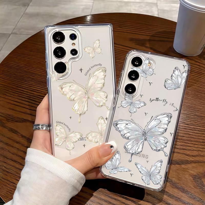 Gold Butterfly Transparent Phone Case For Samsung Galaxy A57 A56 5G A36 A26 A16 A07 A55 A15 A54 S26 S25 Ultra S24 S23 Plus FE
