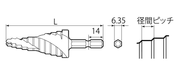 Top Hexagonal Shank Spiral Step Drill for Electric Drills Tsubame Sanjo Made In Japan (TOP) 4~22mm ESD-422S