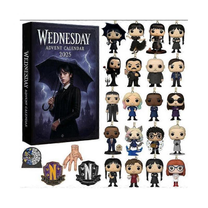 Christmas Advent Calendar - 24 Days Countdown Calendar American Drama Wednesday Blind Box Acrylic Ornaments, Reusable Christmas Tree Decor Blind