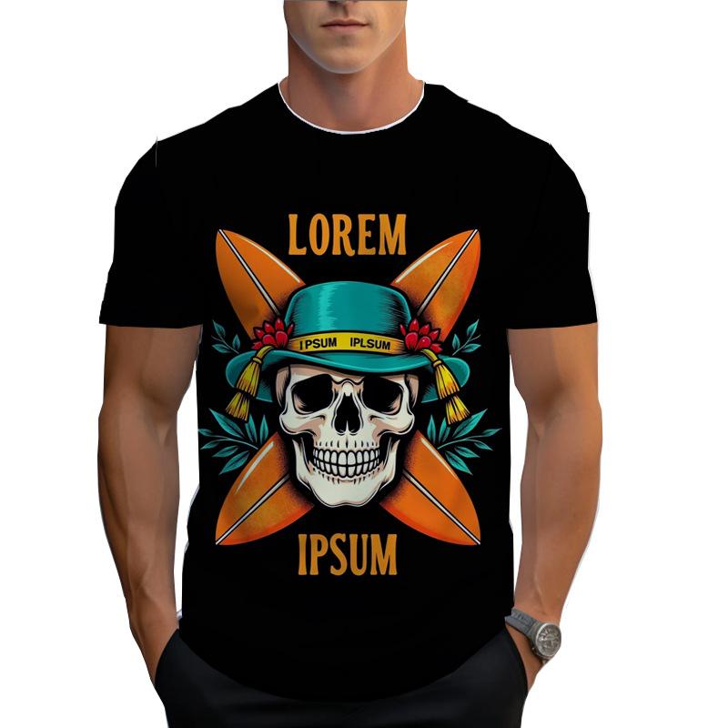 Fashionable Summer Men's Short Sleeved T-shirt with 3D Digital Printing Skull Round Neck Top for Men Shirt
