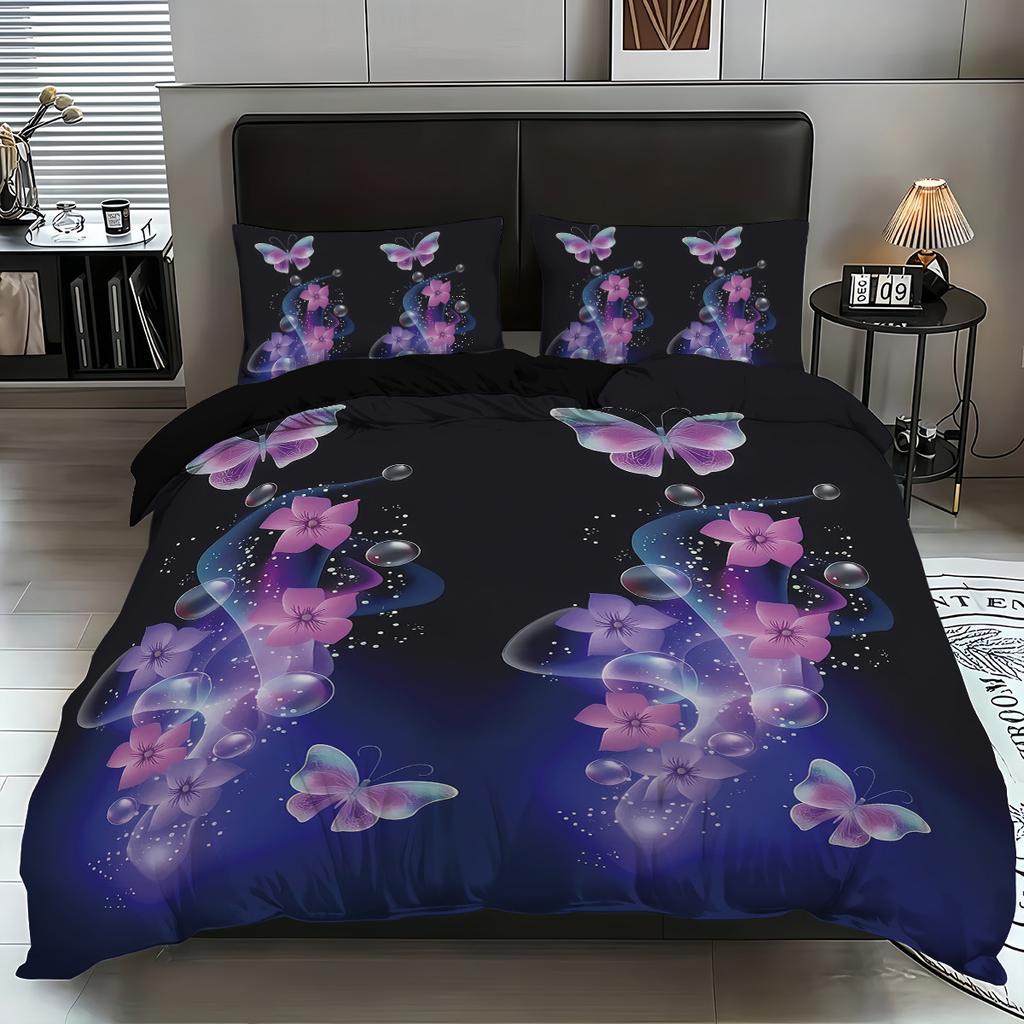 Fashionable Digital Print Butterfly Flower Duvet Cover Set -SoftComfortable Bedding with Classic Design-Ideal for