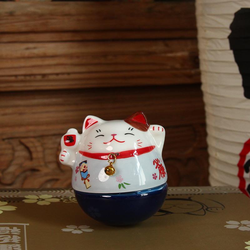 Japanese Ceramic Maneki-neko Lucky Cat Wobbling Figurine Bedroom, Living Room, Study Desk Decorative Ornament