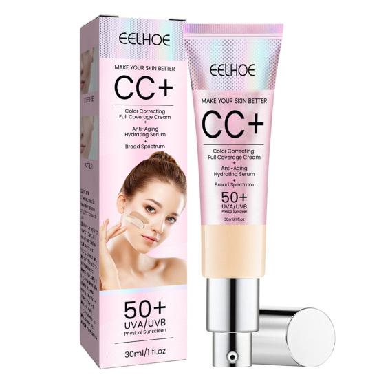 30ML CC Cream Color Correcting Full Coverage Foundation SPF 50+ Lightweight Facial Cream Hydrating Long Lasting Waterproof Natural Moisturizer