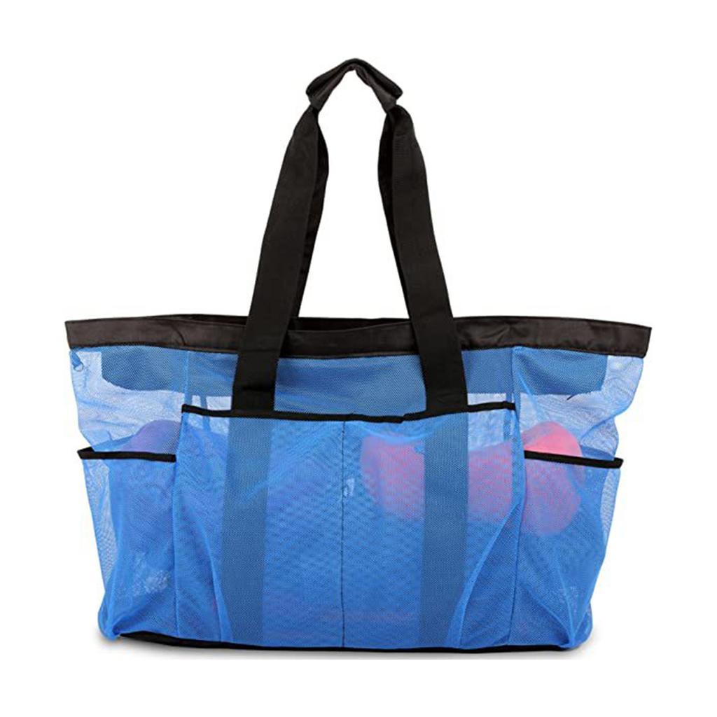 Large Capacity Mesh Beach Tote Bag Multiple Pockets Durable Lightweight Carrying Handles Spacious Storage Organizer for Outdoor Use