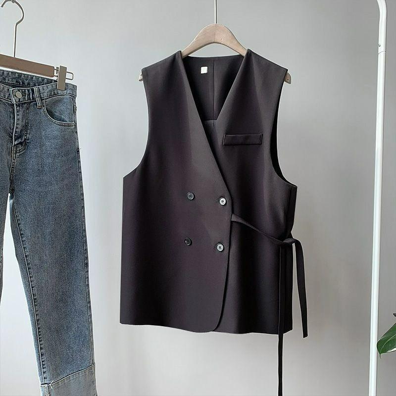 

Suit Vest Women s Outer Wear Spring and Autumn British Style Loose Large Size Outer Wear Waistcoat Vest Jacket XS чорний
