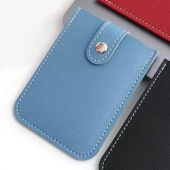 Faux Leather Card Holder Large Capacity Pull-out 6 Slots Solid Color Button Slim Minimalist Portable Business Card Bank Card Driver