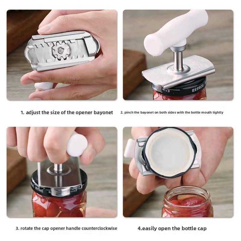 Adjustable Stainless Steel Jar and Bottle Opener Easy Grip Kitchen Tool for Cans and Lids