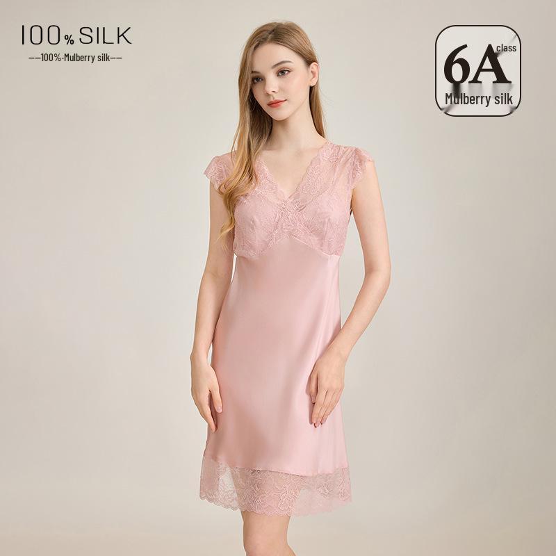 

2026 Women s Silk Nightgown with Bra Pads - Luxurious Mulberry Silk, Anti-Nipple, Sexy Loungewear Skirt M (40-52.5 kg)