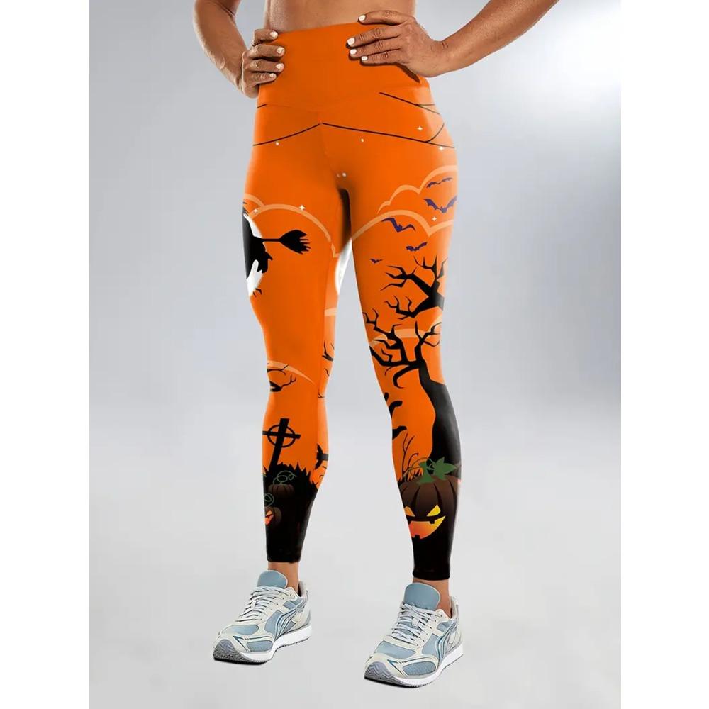 New Yellow Bat Halloween Print Yoga Pants Pumpkin High-Waisted Women's High-Stretch Leggings