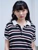 THE GREEN LAB Striped Polo Neck Short Sleeve Knit [Black]
