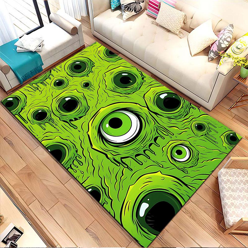 Green Monster Eyes Pattern Patterned carpet, non slip mat suitable for living room and bedroom sofas