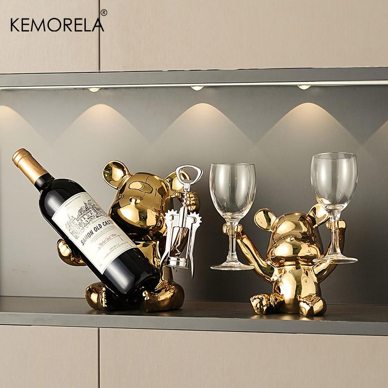 Creative Wine Rack With Bottle Opener Ceramic Cartoon Ornaments Home Ornaments Cute Storage Rack Home Kitchen Bar Decoration