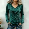 Women's Satin Long Sleeve Cowl Neck Blouse with Button for Work or Casual Wear