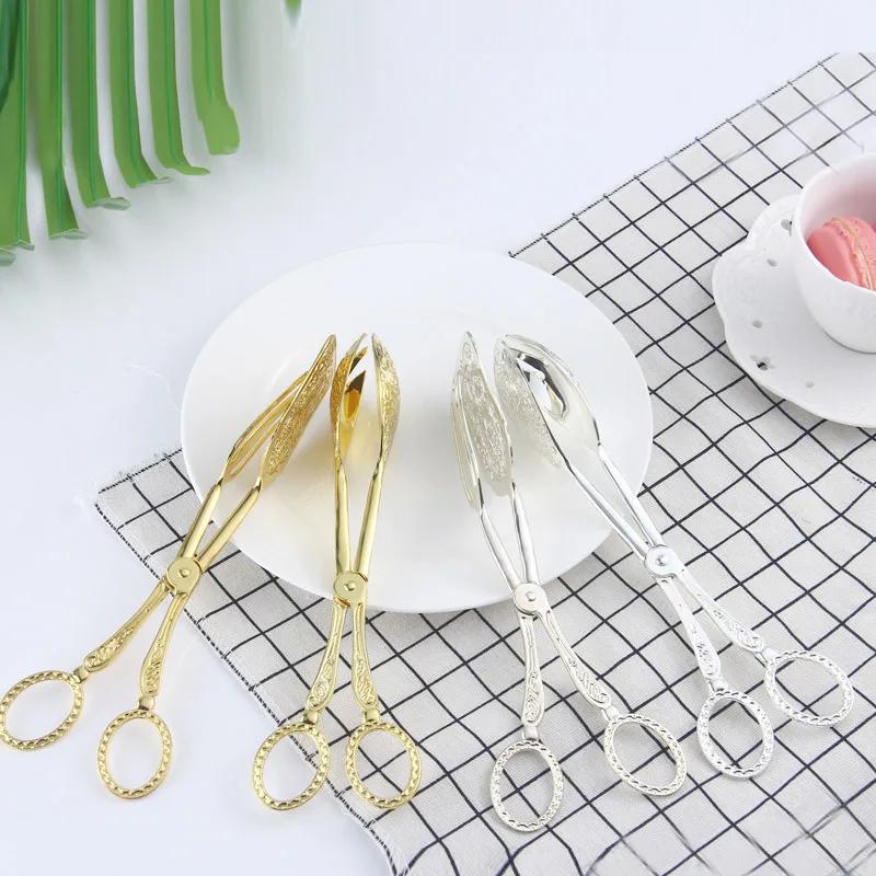 Retro European-style Cake Tongs Salad Tongs Dessert Baking BBQ Tools Food Tong Gold-plated Snack Clip Zinc Alloy Pastry Clamp
