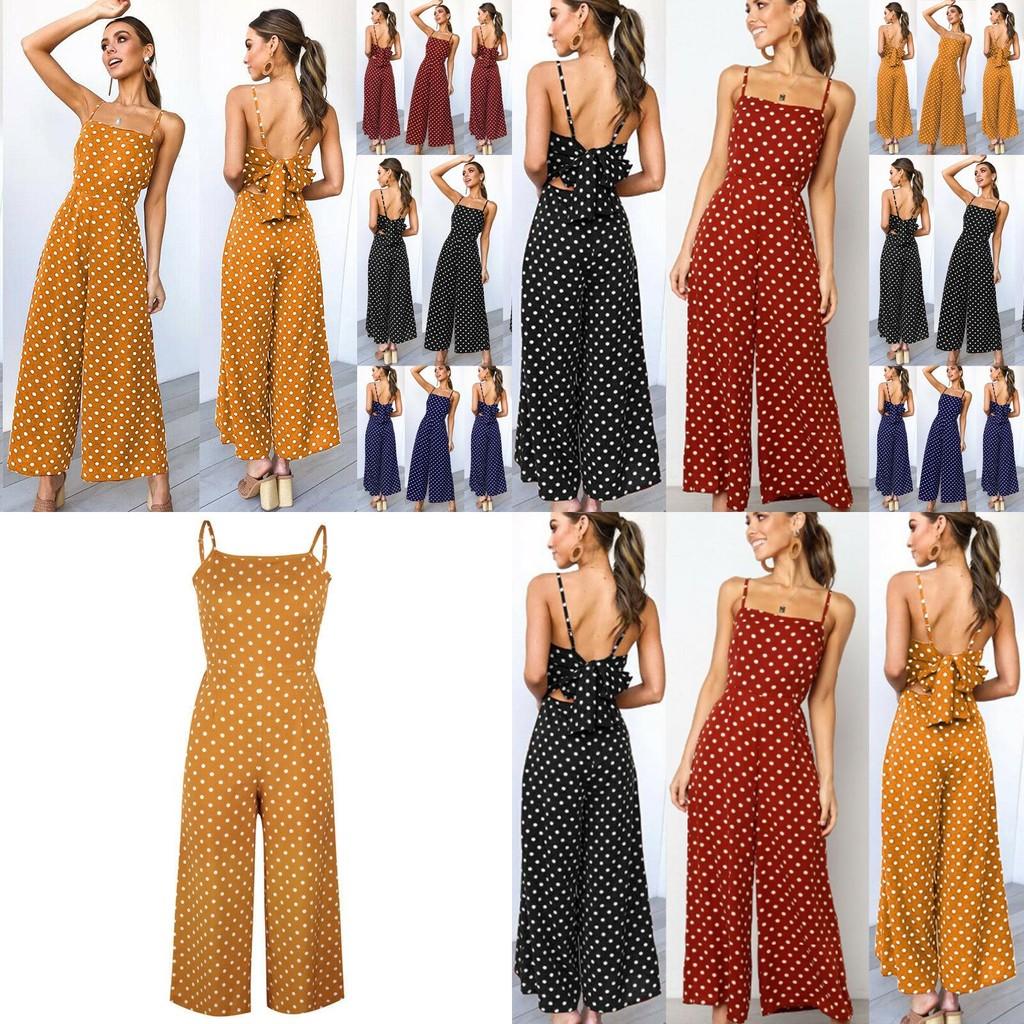 Elegant Womens Polka Dot Jumpsuit With Sleeveless And Wide Leg Pants Backless Design