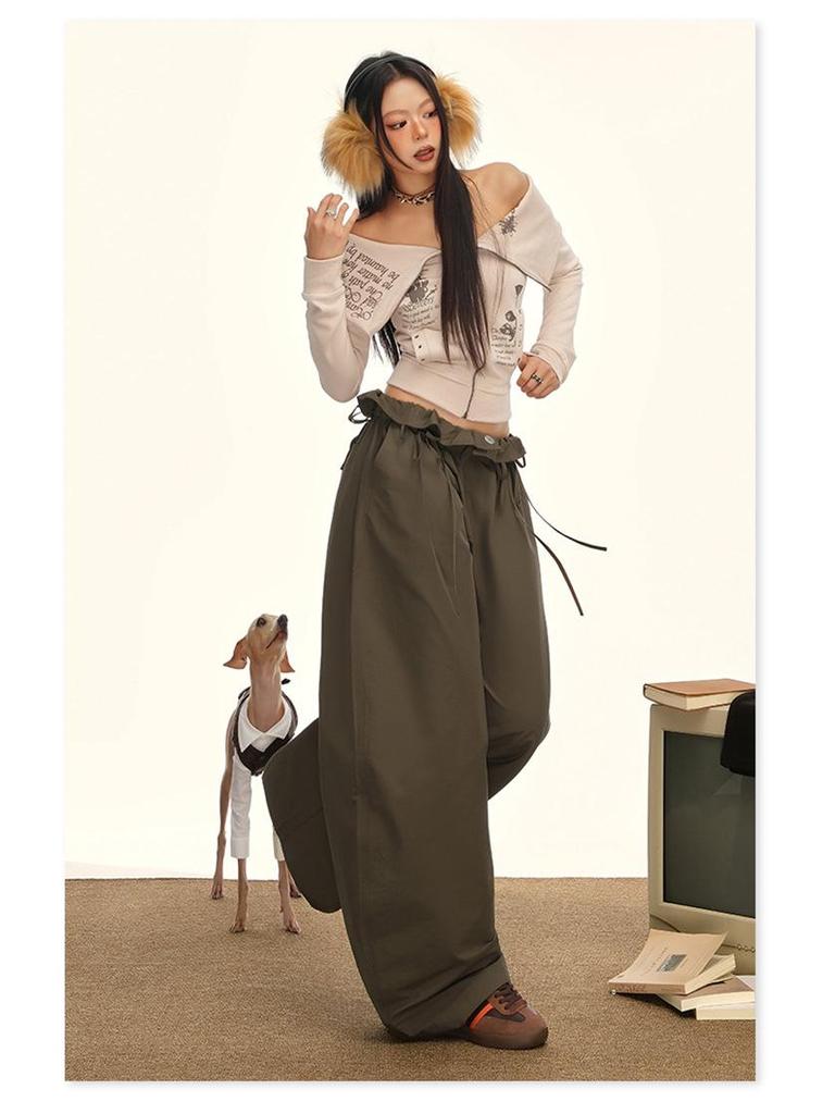 American Floral Balloon Pants - Women's Elastic Waist, Loose, Tie-Up, Slimming, Wide-Leg Design for Autumn & Winter