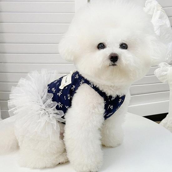 huaqianguhh White Tutu Dog Dress, Floral Sleeveless Princess Style Summer Pet Outfit for Small Dogs Teddy Bichon Frise