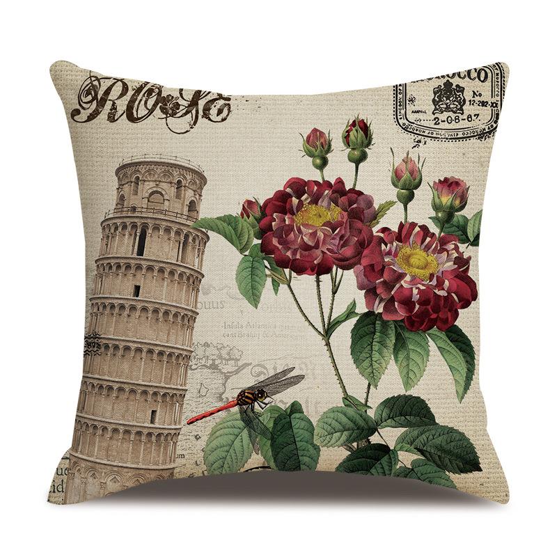 Linen Pillowcase American Rustic Rose Sofa Cushion Cover Retro Style Car Home Soft Decoration