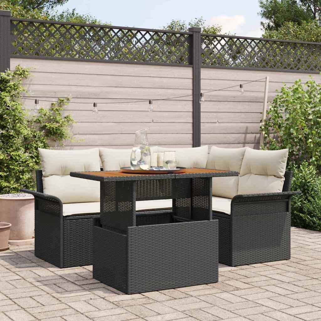 Garden Sofa Set with Storage 5 pcs Black Poly Rattan