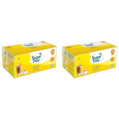 Sugar Free Gold Sweetener Sachets 100 | Low Calorie Sugar Substitute for Beverages & Desserts | Pack of 2