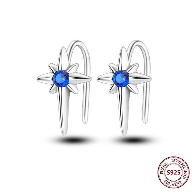 Shining Blue Zircon Owl Earrings 925 Silver Evil Eyes Earrings for Women Wedding Engagement Planet Moon Star Zirconia Jewelry