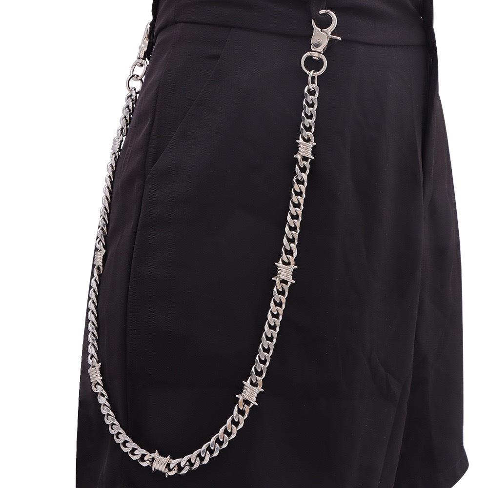 Unisex Punk Waist Chain with Alloy Spikes and Spliced Chain Accents