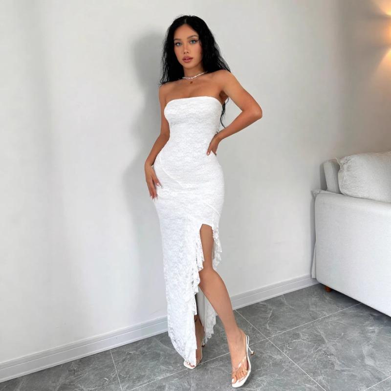 

Женское элегантное однотонное платье-туба с разрезом для женщин S белый