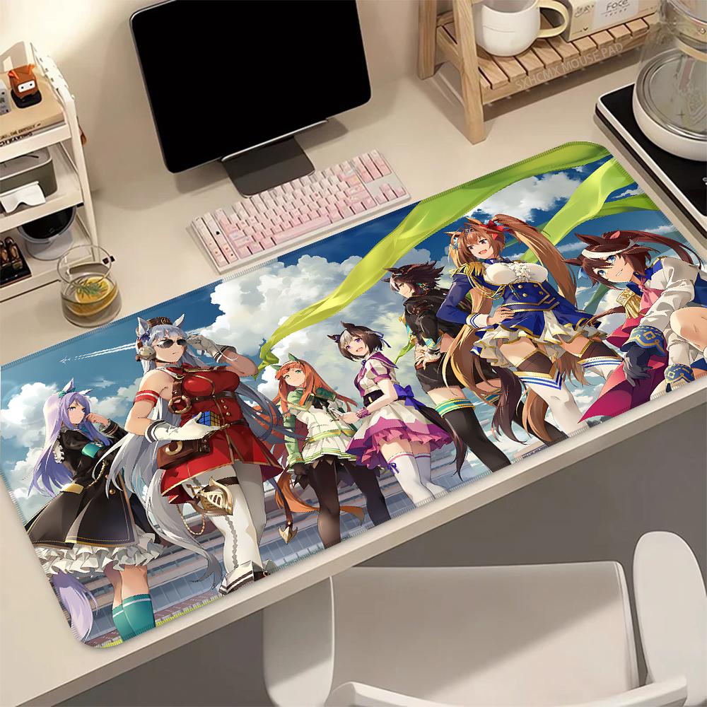 Large Gaming Mouse Pad Umamusume Pretty Derby Gold Ship Lock Edge Rubber Base Desk Mat for PC Laptop Gamer Esports Accessories