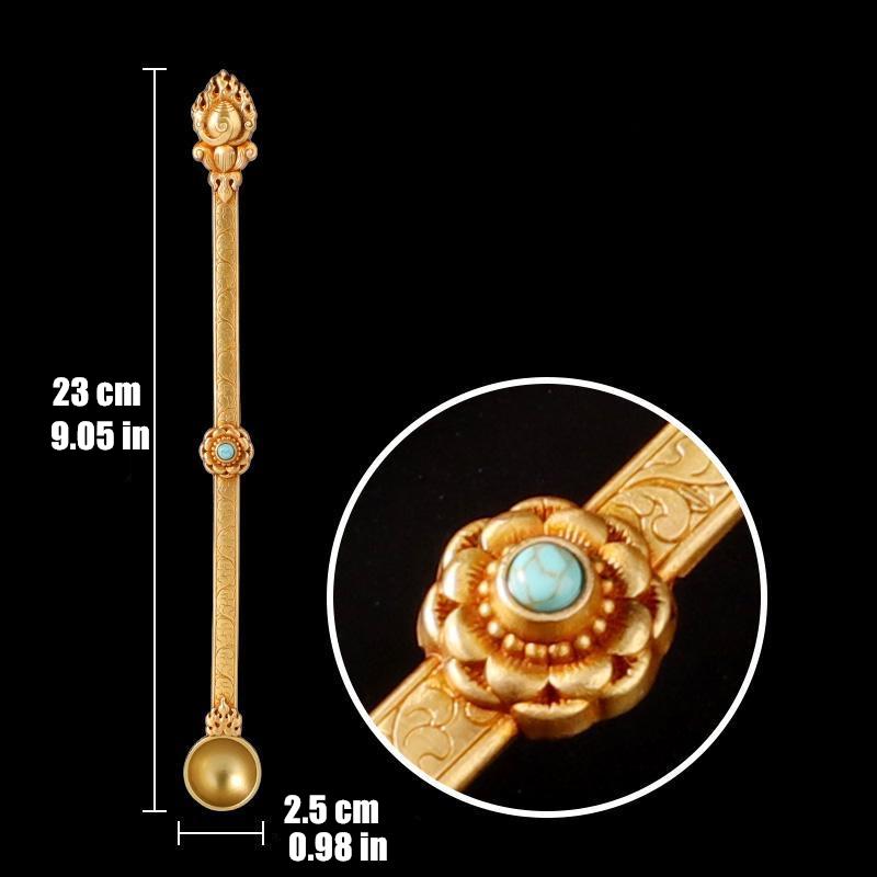 

Gold Buddhist Spoon Inlaid Gem Alloy Handicraft Tibetan Buddhism Consecrate Incense Smoke Spoon Home Gift Collection Decorative 23 cm синий