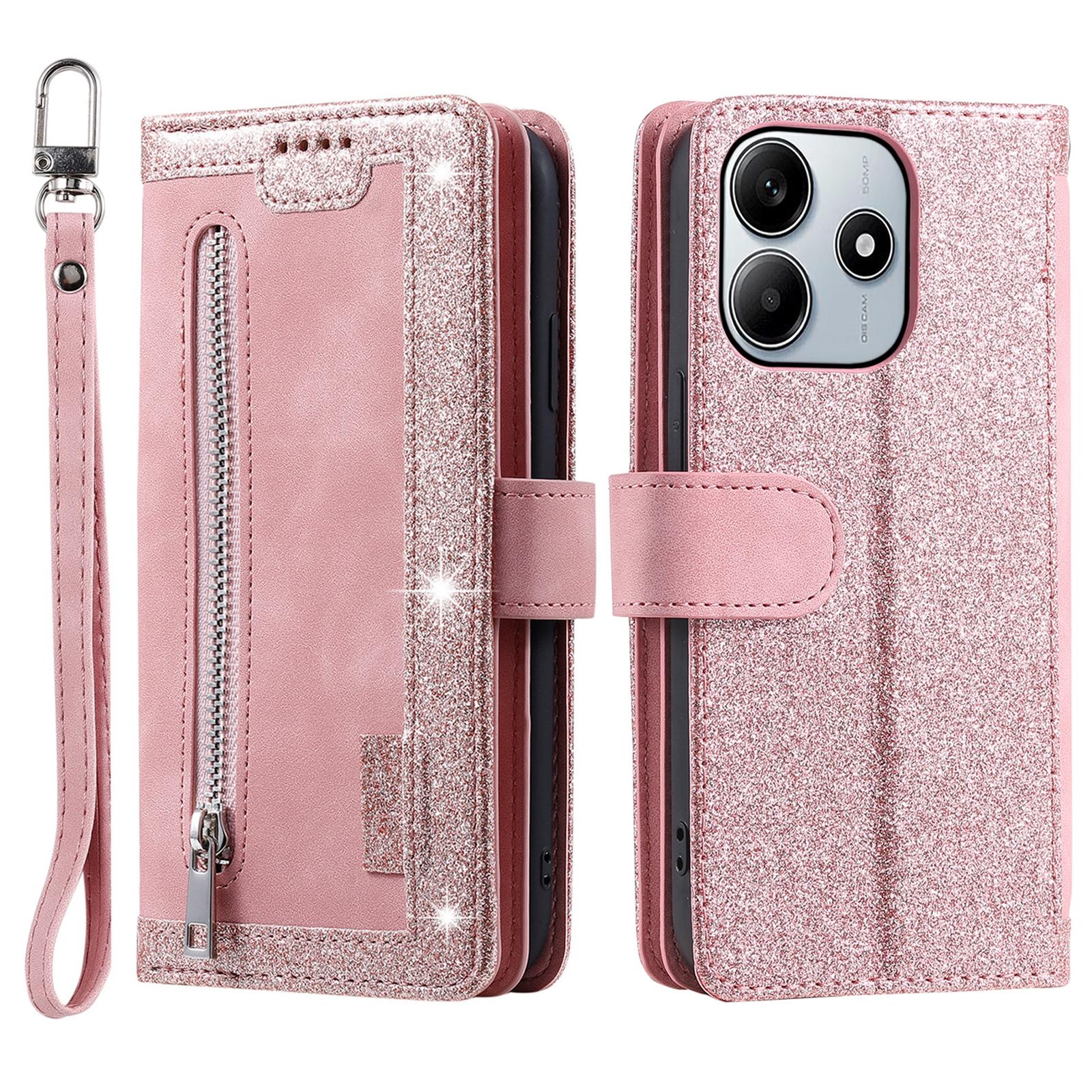 

For Xiaomi Redmi Note 14 4G (164.84mm) Case PU Leather Phone Cover with Zipper Wallet 9 Card Slots D