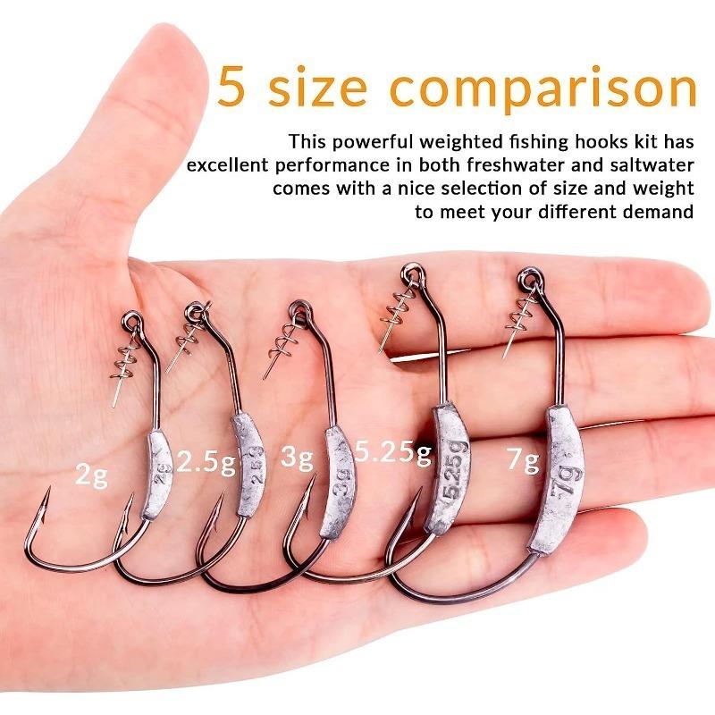 25pcs Fishing Hooks Twistlock Hooks Weighted Bass Hooks Swimbait Hooks for Soft Plastics Worm Hooks Saltwater Freshwater