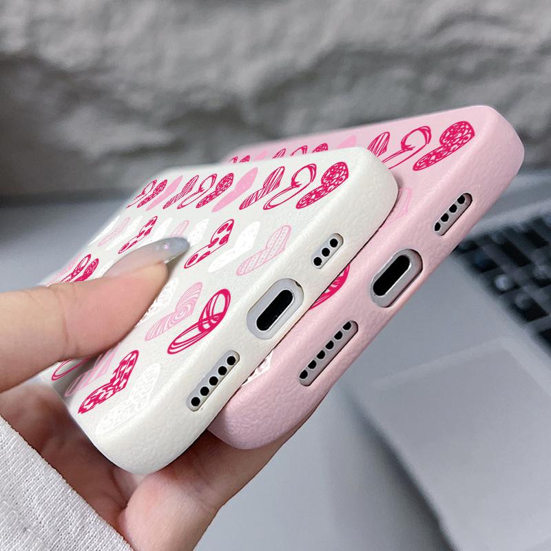 Pinker Liebesherzen-Druck Ledertextur TPU Matte Hülle Für iPhone 16 Pro Max 15 Pro 14 13 12 11 Weich Schlank Stoßfest Handyhülle