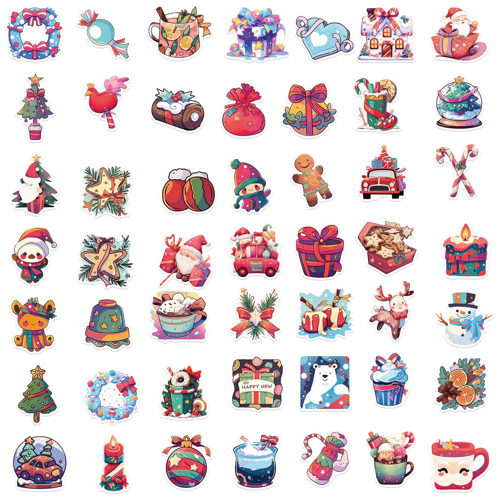 50 Christmas Fun Gifts Decorative Party Stickers Guitar Notebook Suitcase DIY Waterproof Stickers